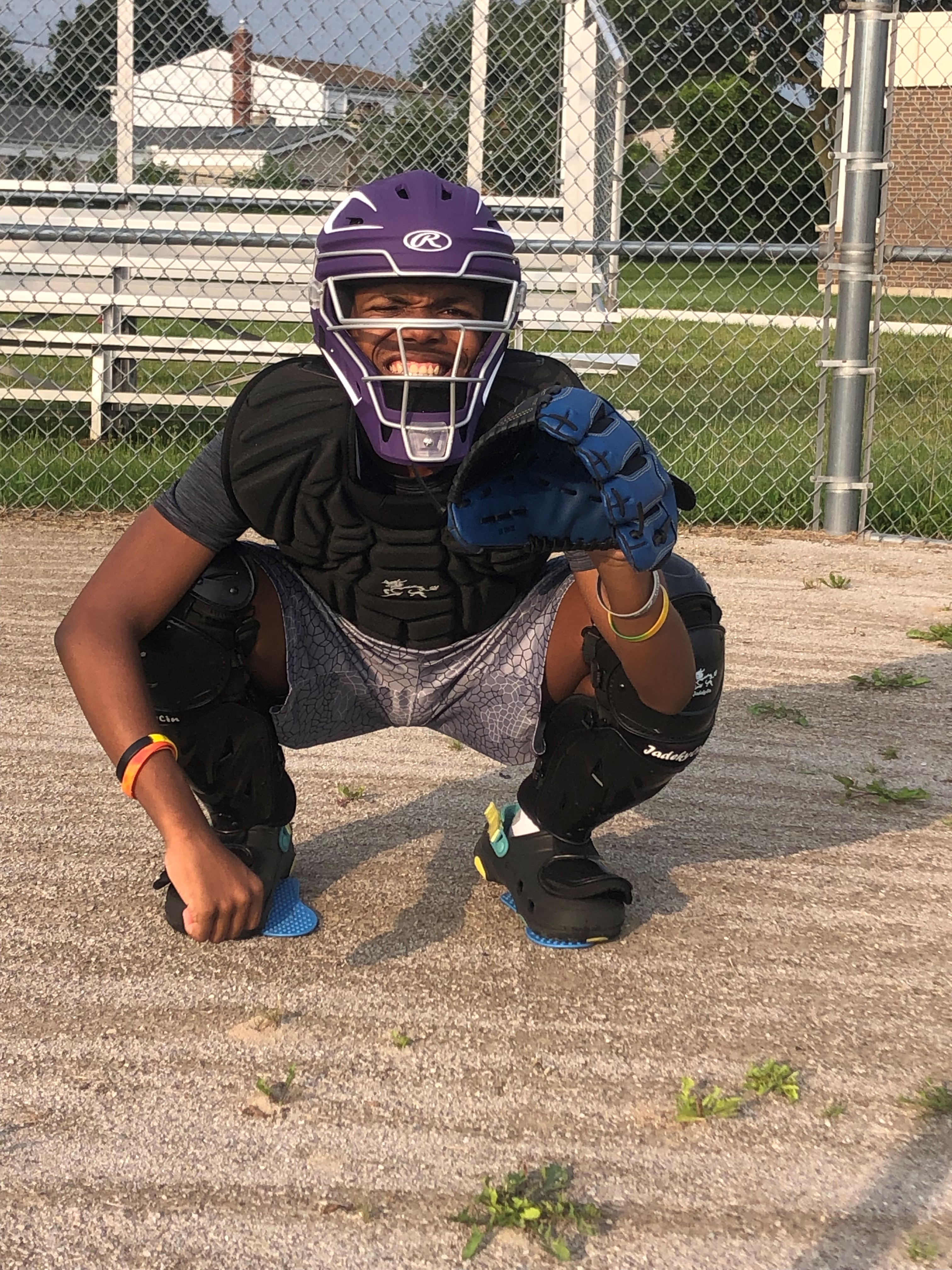 Student ready to catch for baseball