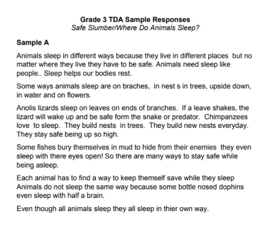 Grade 3 TDA Sample Response
